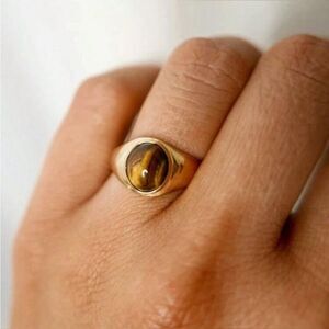 Free People Gold Ring with Brown Tiger's Eye Stone